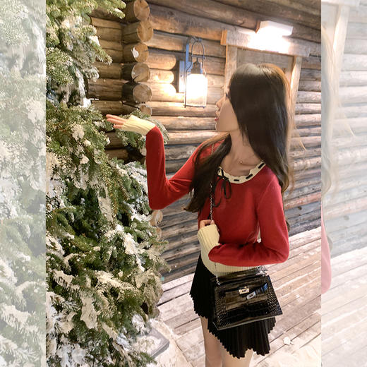 <曾小咸推荐>韩系百搭撞色领边毛织衫毛衣 商品图3