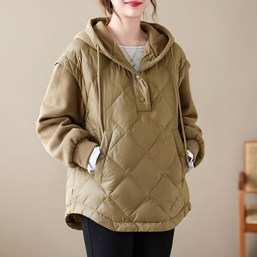 雀说卫衣拼接短款连帽棉服女宽松外套冬季新款AL1622 商品图3