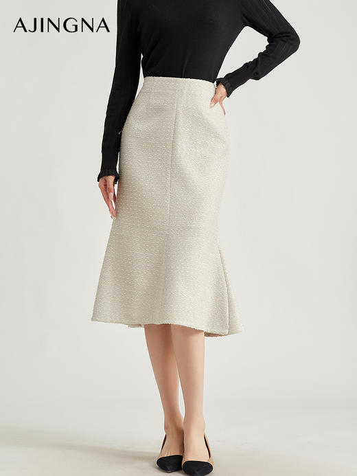 【积分兑换】阿菁娜2024冬季新品不对称鱼尾小香风半裙A28C113029 商品图2