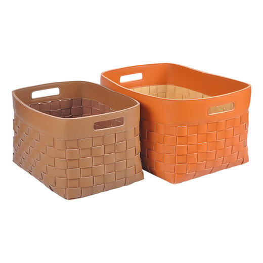 【白色/灰色/咖色】娜家轻奢皮革编织收纳筐 商品图3