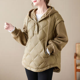 雀说卫衣拼接短款连帽棉服女宽松外套冬季新款AL1622