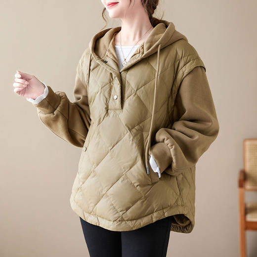 雀说卫衣拼接短款连帽棉服女宽松外套冬季新款AL1622 商品图0