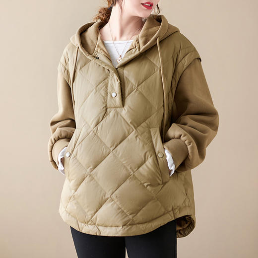 雀说卫衣拼接短款连帽棉服女宽松外套冬季新款AL1622 商品图5