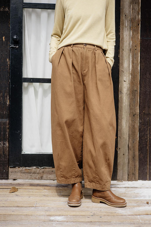 绽放815朵/暖茶气球裤100%天然棉斜纹棉感磨毛宽松保暖休闲长裤 商品图5