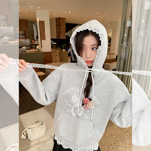 <曾小咸推荐>现货秒杀 ！微信超特价！蕾丝绣花加绒连帽卫衣 日常199.99 立减110 秒杀89.99！！ 商品图2