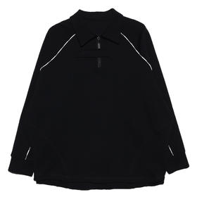 WY192春冬季新款拼接拉链方领简约街头风百搭长袖宽松T恤打底衫