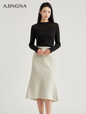 【积分兑换】阿菁娜2024冬季新品不对称鱼尾小香风半裙A28C113029