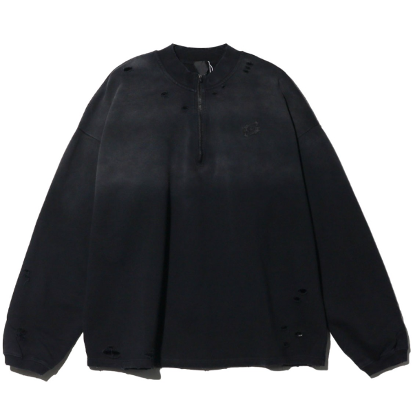 H135秋冬新款破洞拉链拼接卫衣男女秋季休闲宽松时尚长袖百搭上衣