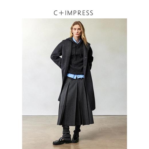 CIMPRESS/西嘉羊毛呢百褶裙女2024新款秋冬知识分子风灰色半身裙(货号:BQ2404058) 商品图3