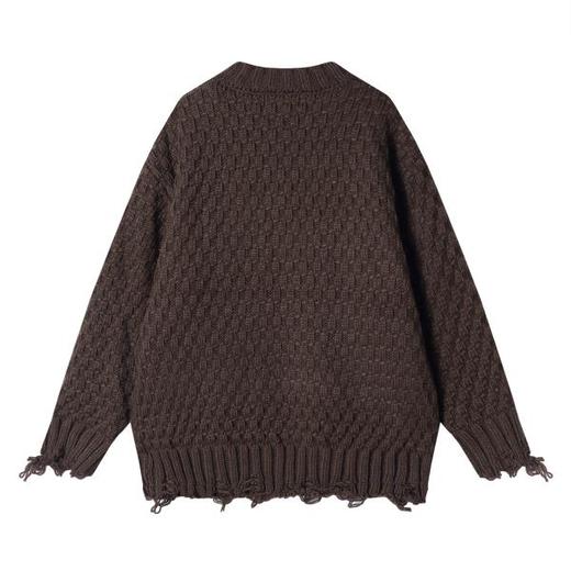 新款时尚个性小众设计感日系复古套头破坏毛衣宽松圆领痞帅针织衫 商品图4