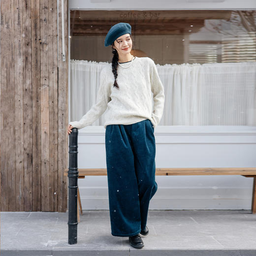 绽放893朵/雪原毛衣秋冬优质美利奴羊毛三色绞花彩点圆领套头上衣 商品图1