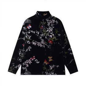 秋冬季新款时尚个性复古绒面撞色半高领长袖T恤新中式国风百搭