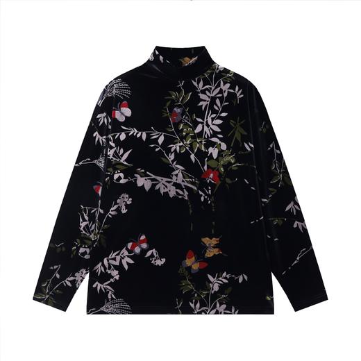 秋冬季新款时尚个性复古绒面撞色半高领长袖T恤新中式国风百搭 商品图0