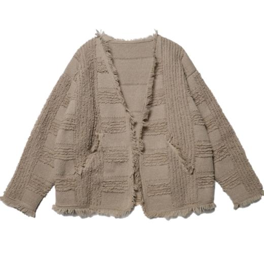 MY117新款小清新毛边开衫针织衫男女秋季休闲宽松时尚长袖上衣 商品图0