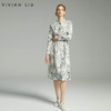 VIVIAN LIU TD2444106初秋女装新款圆领水墨叶影系带长袖连衣裙 商品缩略图0