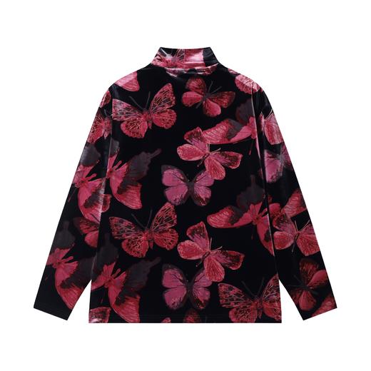 T1981秋冬季新款时尚个性绒面满印蝴蝶撞色半高领长袖T恤百搭复古简约 商品图5