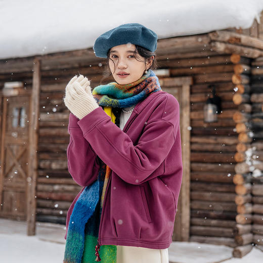 绽放876朵/结构感卫衣秋冬纯棉加绒开襟双头拉链宽松外套连帽上衣 商品图0