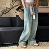 【顺丰包邮】01907 洛诗琳秋季翻边设计感高腰阔腿显瘦牛仔裤103 商品缩略图1