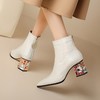 【预售5天】时尚米白色高跟短靴，尖头水钻跟马丁靴百搭拉链女靴PLGZ&B1923-6 商品缩略图4