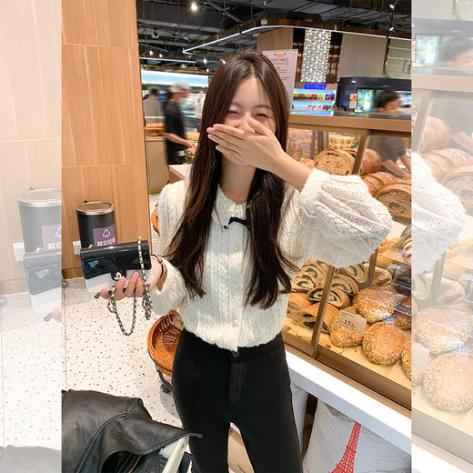 <曾小咸推荐>韩系甜美花边领米白色蕾丝衬衫 商品图1