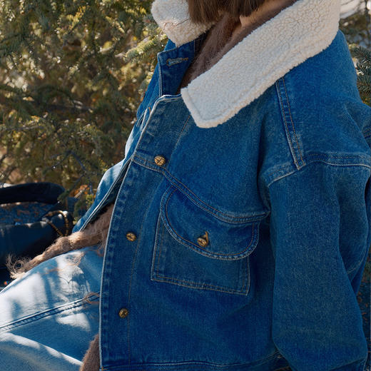 【顺丰包邮】82451 洛诗琳美式复古拼接羊羔毛翻领夹棉牛仔外套 229 商品图2