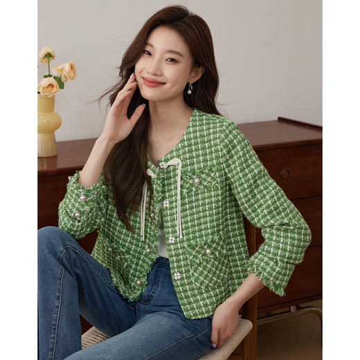 【年货节】熙世界小香风外套女秋款优雅毛边粗花呢短外套女 商品图0