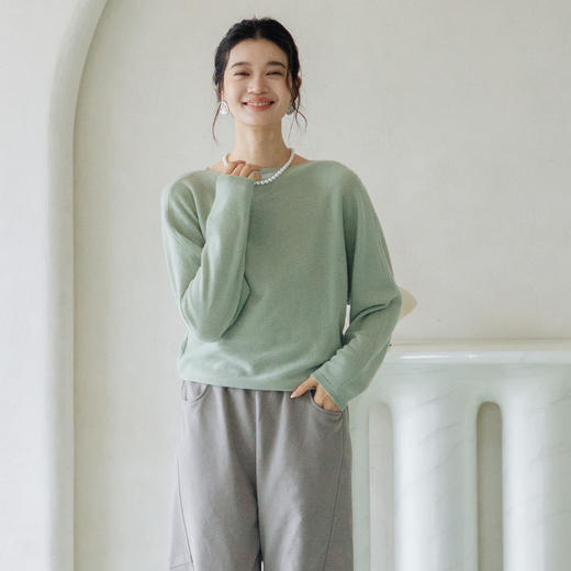 绽放旅行女装872朵/100%珍贵山羊绒圆领百搭连身袖针织长袖毛衣 商品图1