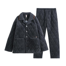 芬腾睡衣冬季加厚加绒三层夹棉珊瑚绒秋冬男款青年保暖家居服套装