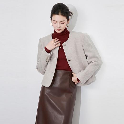 【高货wl】全新升级【铂金会员192/天猫259/差价67】(03308) 洛诗琳100%羊毛呢短款圆领时尚气质女冬新款长袖上衣外套 商品图1