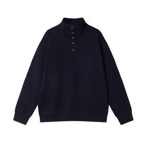 WY833秋冬季新款时尚个性美式纯色按扣立领套头卫衣百搭宽松休闲上衣