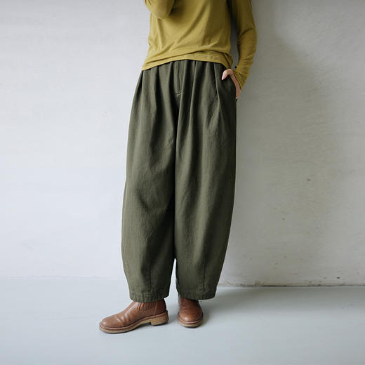 绽放815朵/暖茶气球裤100%天然棉斜纹棉感磨毛宽松保暖休闲长裤 商品图1