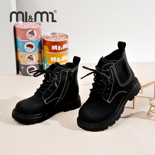 M1&M2儿童童鞋马丁靴女童加绒加厚鞋秋冬英伦风宝宝长筒靴鞋子M112404111 商品图3