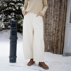 绽放旅行女装878朵/秋冬羊毛混纺加厚宽松显瘦廓感松紧腰休闲长裤