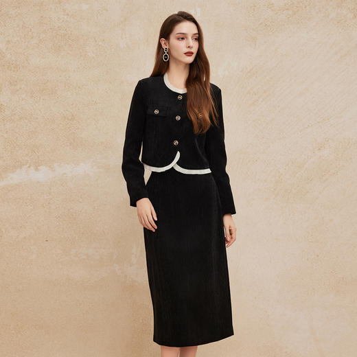 PH110斯尔丽2024冬季新款小香风短外套搭配直筒长裙OL气质减龄时尚套装 商品图6