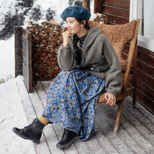 绽放旅行女装861朵/秋冬加厚亚麻棉文艺印花内加棉里双层半身裙 商品图3