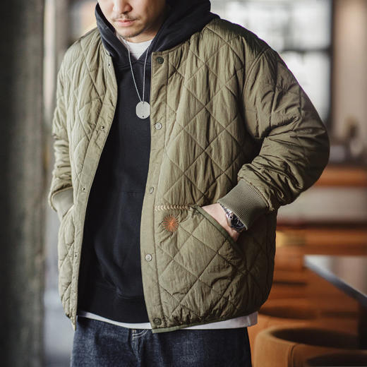 工装优选美式休闲绗缝棒球服夹克棉衣菱形格加厚保暖棉服外套男冬 商品图0