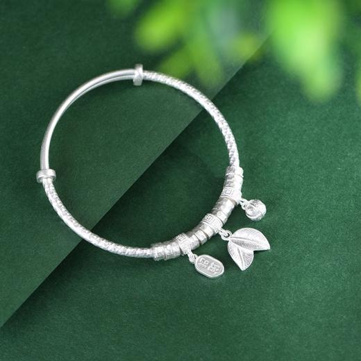 【事事如意】足银锤纹推拉口设计吉言树叶手镯【SCH-SZ0044-1.8-1】 商品图3