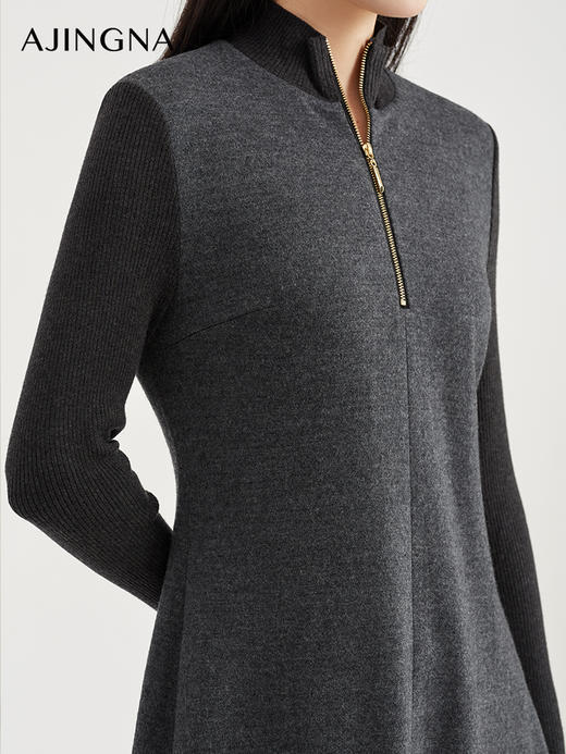 【商场同款】阿菁娜时尚两穿高领翻领针织连衣裙A28D112009 商品图2