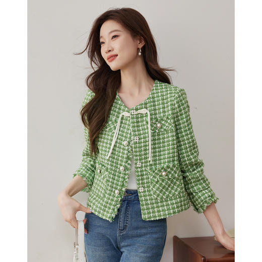 【年货节】熙世界小香风外套女秋款优雅毛边粗花呢短外套女 商品图1