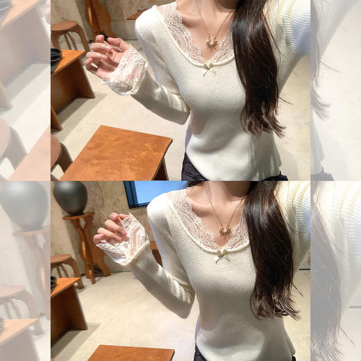 <曾小咸推荐>2色蕾丝边领打底衫 商品图1