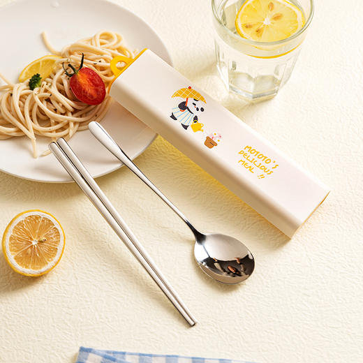 摩登主妇mototo熊猫学生筷子勺子餐具可爱三件套一人用便携收纳盒 商品图3