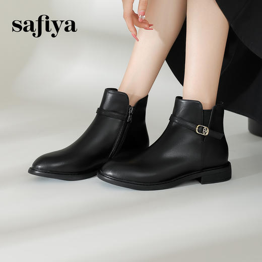 Safiya/索菲娅2024冬季休闲圆头粗跟时尚百搭短靴 SF44116154 商品图3