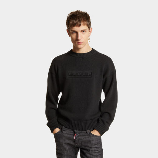DSQUARED2 男士字母徽标压花棉质长袖针织衫 黑色 S74HA1475 D13029 900 商品图1