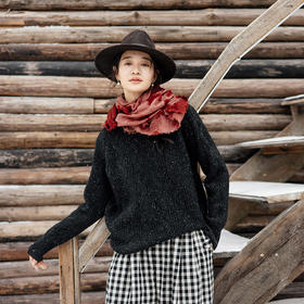 绽放893朵/雪原毛衣秋冬优质美利奴羊毛三色绞花彩点圆领套头上衣