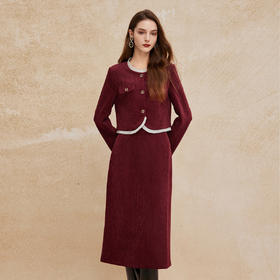 PH110斯尔丽2024冬季新款小香风短外套搭配直筒长裙OL气质减龄时尚套装