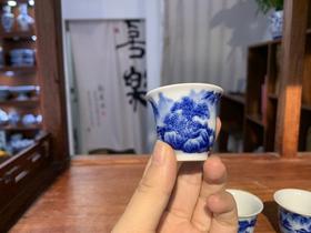 柴窑青花山水杯
