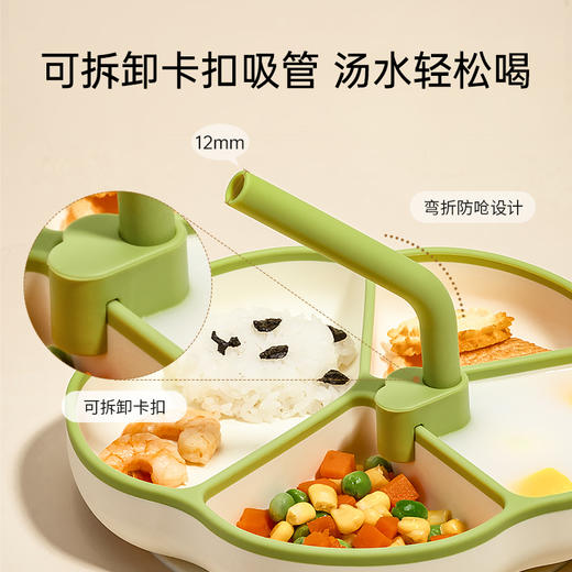 英氏（YEEHOO） 宝宝硅胶分格餐盘餐具婴幼儿防摔吸盘一体式吃饭辅食碗 +吸管C48B 商品图4