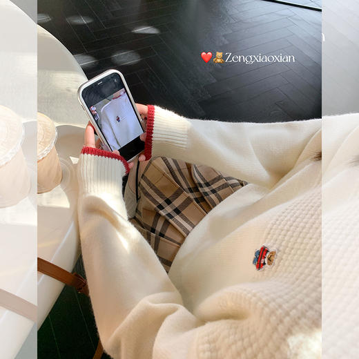 <曾小咸推荐>现货秒杀 ！微信超特价！小熊刺绣撞色边毛衣 日常179.99 立减90 秒杀89.99！！ 商品图1