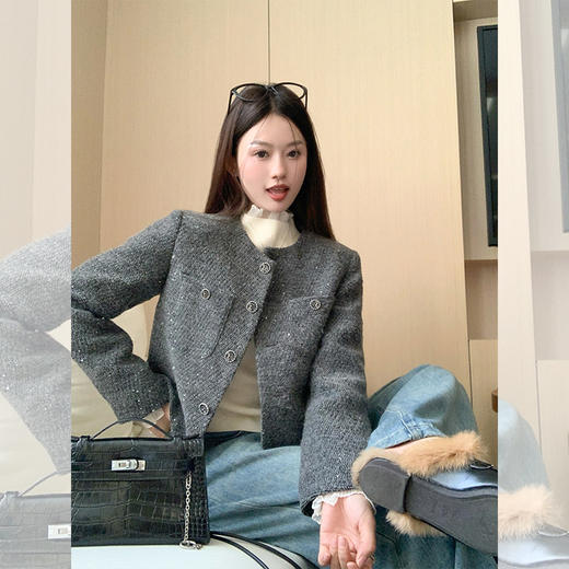 <曾小咸推荐>新品现货秒杀！卖完下架不再补 ！圆领短款小香风外套 日常259.99/件 立减120 秒杀139.99/件！！米杏色打底立减90 秒杀79.99！蕾丝打底秒杀59.99！！ 商品图1