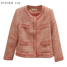 VIVIAN LIU R2413110新款时尚圆领短款高级气质小香风外套